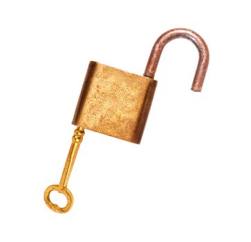 Lock and key isolated on white background