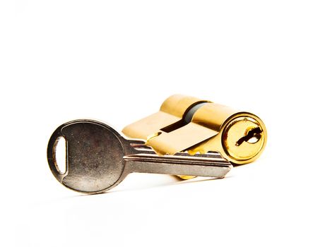 Lock and key isolated on white background