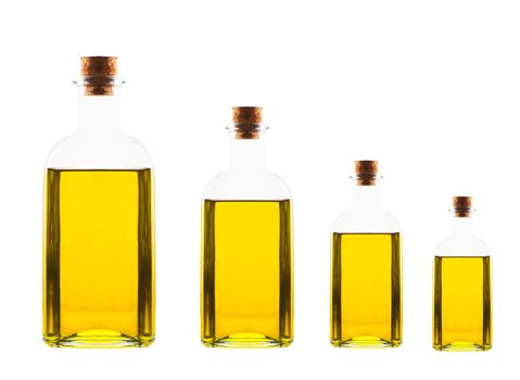different size bottles with olive oil