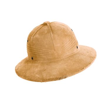 Safari hat in khaki colored fabric with snap fasteners