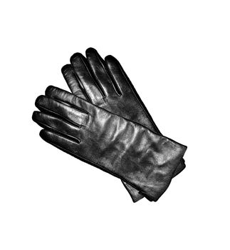 Black leather gloves isolated on the white background