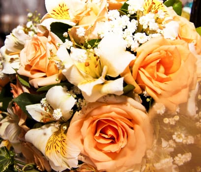 Wedding bouquet with roses close-up