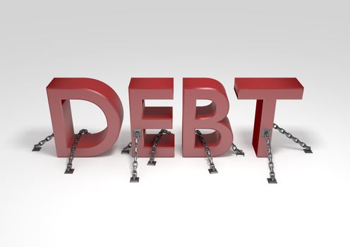 Illustration of the word Debt chained to the ground