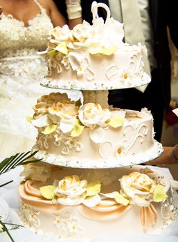 Beautiful wedding cake at a wedding reception