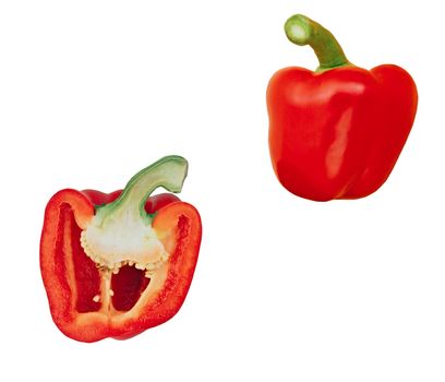 two halves of red sweet pepper isolated
