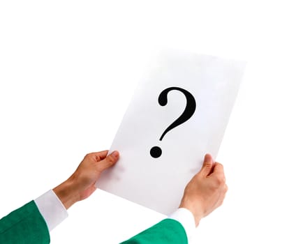businessman holding a white paper with a question mark