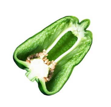 Cut Green Bell Pepper with Seeds Isolated