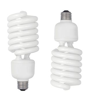 Energy saving fluorescent light bulb on white bakground
