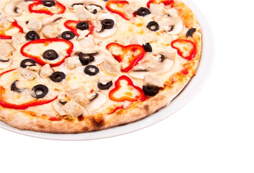 pizza with red pepper and mushrooms on plate