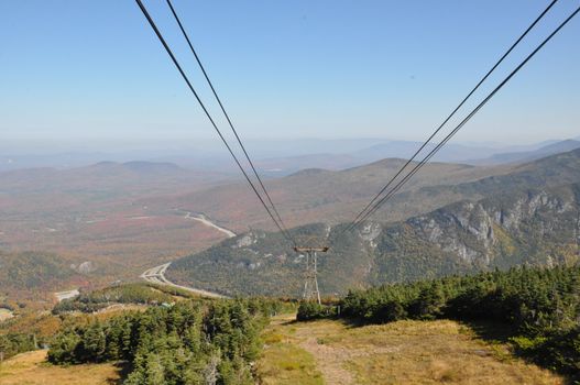 Fall Colors view from Cannon Mountain Aerial Tramway at the White Mountain National Forest in New Hampshire