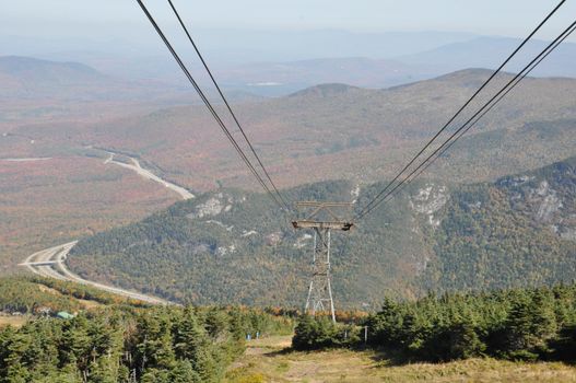 Fall Colors view from Cannon Mountain Aerial Tramway at the White Mountain National Forest in New Hampshire