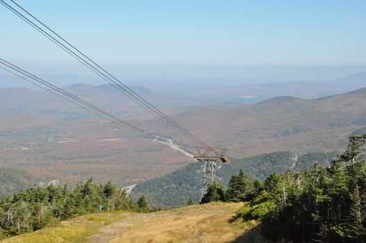 Fall Colors view from Cannon Mountain Aerial Tramway at the White Mountain National Forest in New Hampshire