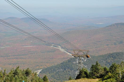 Fall Colors view from Cannon Mountain Aerial Tramway at the White Mountain National Forest in New Hampshire