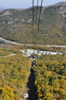 Fall Colors view from Cannon Mountain Aerial Tramway at the White Mountain National Forest in New Hampshire