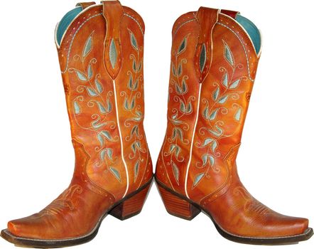 Pair of leather western boots with teal inlay