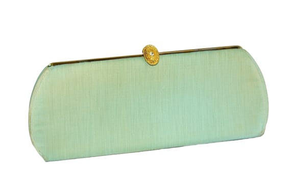 Aged vintage clutch seafoam satin purse with jeweled clasp