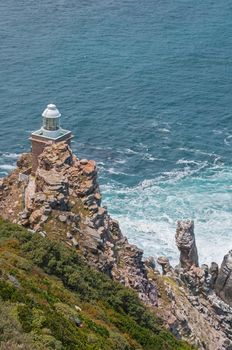 New lighthouse at Diaz Point, Cape Point in the Table Mountain National Park in Cape Town, South Africa. Built 87 meters above sea level
