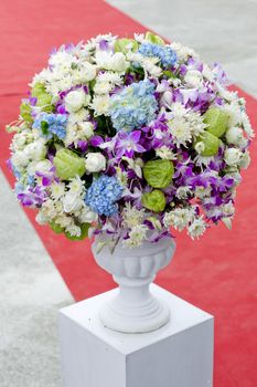 Bouquet of colorful flowers in ceramic vase