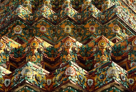 Nice ancient art tile pattern on pagoda in Thai style, Thailand