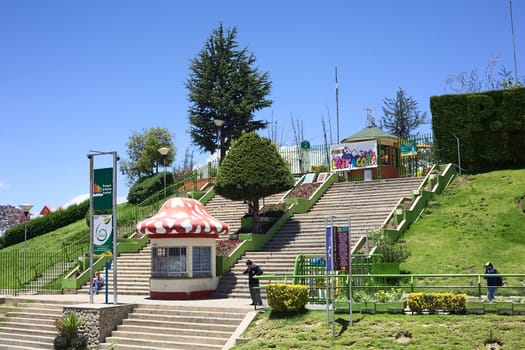 LA PAZ, BOLIVIA - OCTOBER 14, 2014: Stairs leading to the Parque Metropolitano Laikacota (metropolitan park), a playground and lookout, located in the Parque Urbano Central (Central Urban Park) on October 14, 2014 in La Paz, Bolivia 