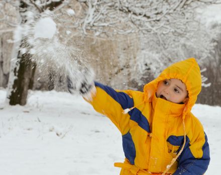 Cute little boy playing in the snow