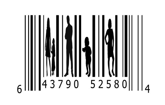 Bar code and people silhouettes. Can be used in business or as a concept for the crime of human trafficking