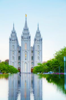 Mormons Temple in Salt Lake City, UT in the evening