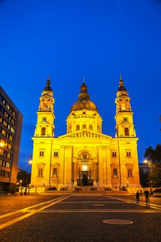 St. Stephen basilica in Budapest, Hungary in the evening