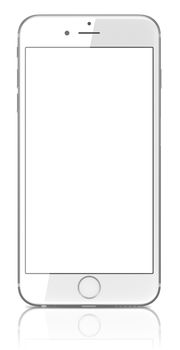 Galati, Romania - September 18, 2014: Apple Silver iPhone 6 Plus with blank screen.The new iPhone with higher-resolution 4.7 and 5.5-inch screens, improved cameras, new sensors, a dedicated NFC chip for mobile payments. Apple released the iPhone 6 and iPhone 6 Plus on September 9, 2014.