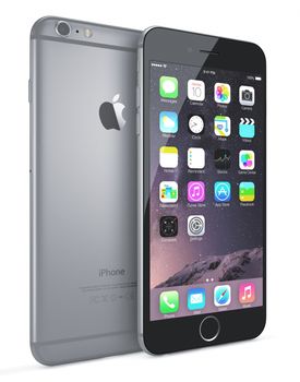 Galati, Romania - September 18, 2014: Apple Space Gray iPhone 6 Plus showing the home screen with iOS 8.The new iPhone with higher-resolution 4.7 and 5.5-inch screens, improved cameras, new sensors, a dedicated NFC chip for mobile payments. Apple released the iPhone 6 and iPhone 6 Plus on September 9, 2014.