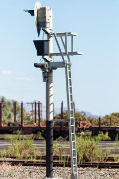 Tower containing traffic lights for trains running in the station