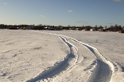 Tractor Tracks in Winter Field