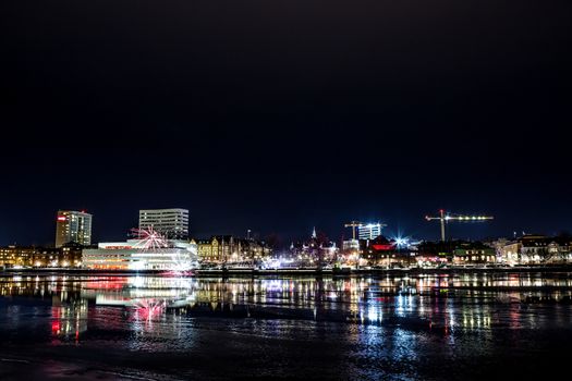 Downtown Umeå, Sweden with Fireworks
