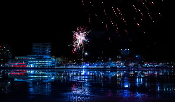Downtown Umea with Fireworks