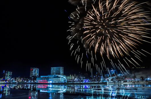 Fireworks over Downtown Umea, Sweden