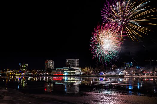 Fireworks over City Skyline