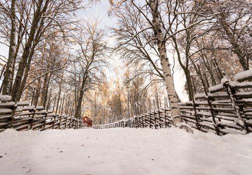Winter Road Leading to Red House