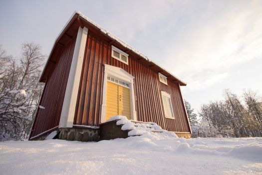 Traditional Swedish House in Winter