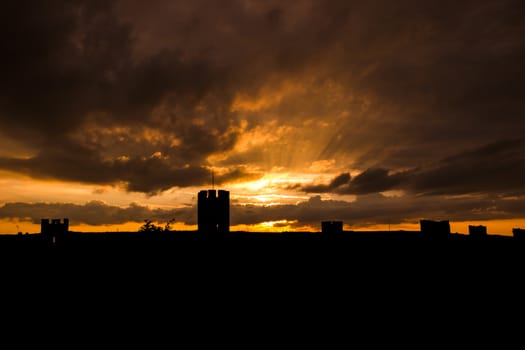 Sunset over the Town-Wall in Visby, Sweden