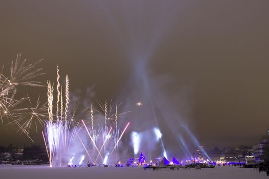Fireworks on the River in Umea, Sweden