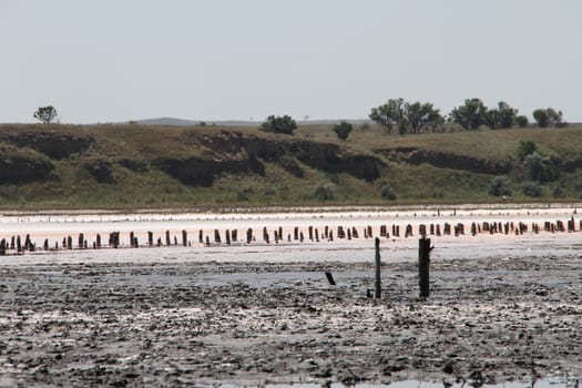 Therapeutic salt lake with mud. Chokrakskoe lake in Crimea