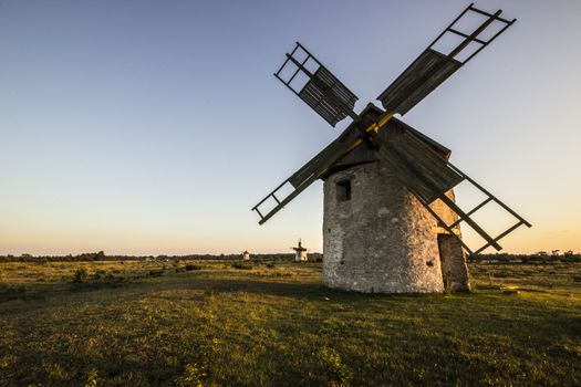 Windmills in Field