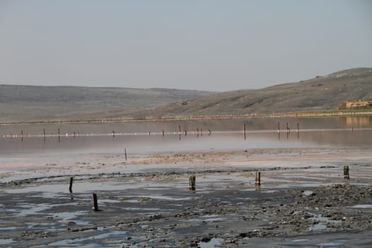 Therapeutic salt lake with mud. Chokrakskoe lake in Crimea