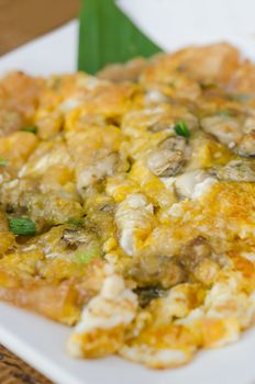 Southeast Asian Fried Baby Oyster Omelette  on dish