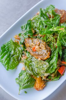 Stir Fried Pickled Eggs with Crispy Basil , chili  and minced pork