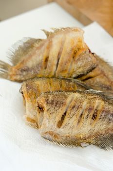 close up fried fish , seafood dish 