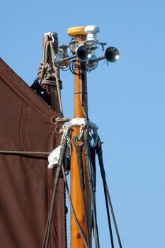 fog warning horns on a vintage sailboat mast
