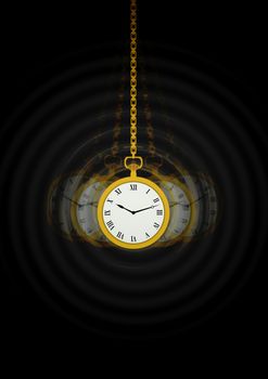 Illustration of a Hypnotists pocket watch with motion trails