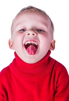 The boy in the red sweater isolated on a white background