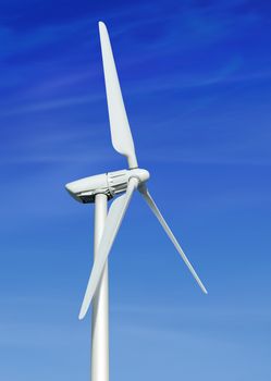 low angle view of wind turbine against partly cloudy blue sky